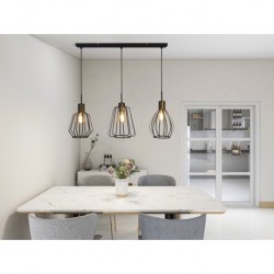 Suspension, 3 lumieres, metal alu, sand noir, laiton antique,24053-3BK