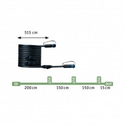 Cable extérieur Plug & Shine IP68 5m 1in-4out 2x1,5qmm Noir plastique, Référence Paulmann 94596