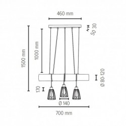 BRITOP,Suspension en Pin teinté, Design Industriel avec 3 cloches, TRABO SHORT,68204304