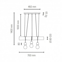 BRITOP,Suspension en Pin teinté, Design Industriel Triple Douille, TRABO PINO,68315351