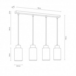 Suspension en Bois de bouleau et Verre Blanc ,4xE27 Max.60W,BOSCO,1720460