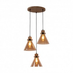 Suspension en Bois de Chêne Huilé et Verre Brun,3xE27 Max.60W,SERENA,9743374