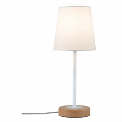 Lampe à poser Neordic Stellan max.1x20 W E27 blanc/bois 230 V tissu/métal/bois