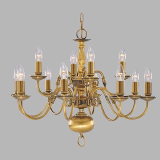 Lustre chandelier 12 branches Laiton antiqueFLEMISH