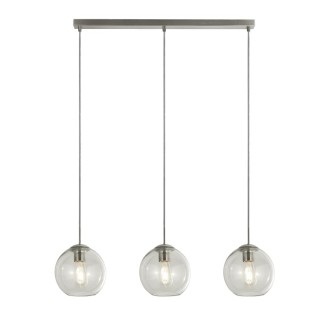 Suspension barre metal Chrome avec verre transparent E14 3x60w Lg 81cm Balls