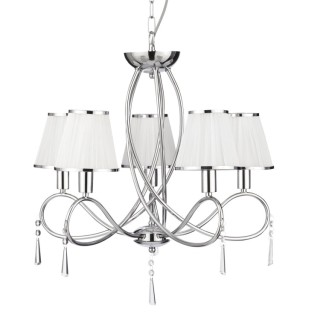 Lustre 5 branches metal chrome, verre transparent, Abatjour cordes Blanc, E14 max 5x60w Diam 55cm SIMPLICITY