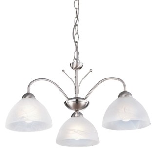 Lustre 3 branches metal argent satine et verre marbré E14 3x60w max Diam 56cm MILANESE