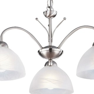 Lustre 3 branches metal argent satine et verre marbré E14 3x60w max Diam 56cm MILANESE