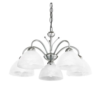 Lustre 5 branches metal argent satine et verre marbré E14 5x60w max Diam 56cm MILANESE