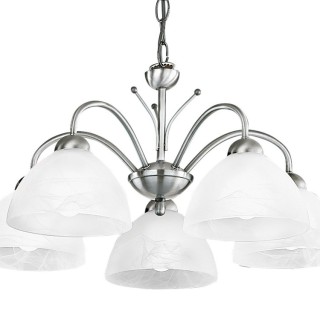 Lustre 5 branches metal argent satine et verre marbré E14 5x60w max Diam 56cm MILANESE