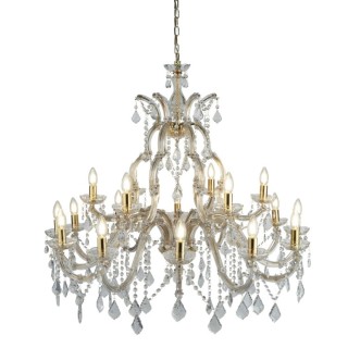 Lustre chandelier 18 branches Metal laiton poli avec pampille cristal E14 18x60w max Diam 98cm MARIE THERESE