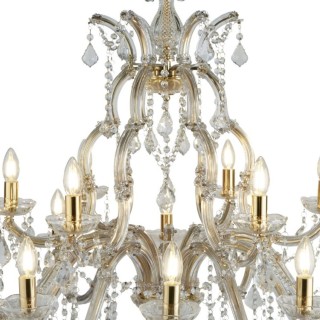 Lustre chandelier 18 branches Metal laiton poli avec pampille cristal E14 18x60w max Diam 98cm MARIE THERESE