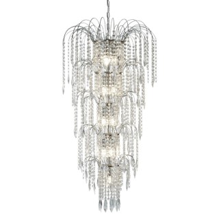 Lustre fontaine metal chrome et cristal E14 13x60w max Diam 58cm Haut 2m64 WATERFALL