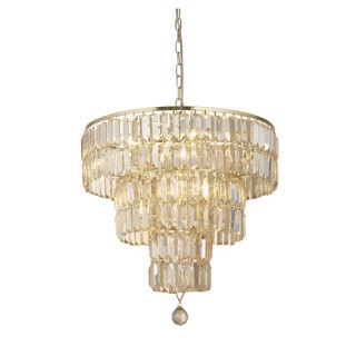 Lustre metal laiton satine, Verre Champagne E14 5x60w max Diam 48cm EMPIRE