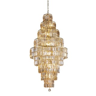 Lustre metal laiton satine, Verre Champagne E14 13x60w max Diam 60cm Haut 2m Empire