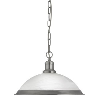 Suspension Metal argent satine et verre marbré,E27 max 60w Diam 36cm BISTRO