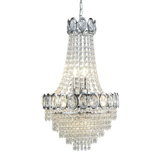 Suspension Metal chrome avec Pampilles, Perles Cristal E14 max 6x60w Diam 38cm Haut 1m28 LOUIS PHILIPE