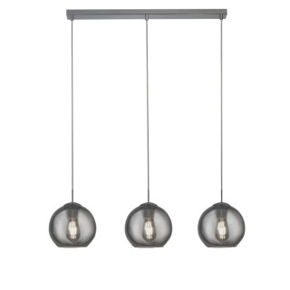 Suspension 3 descentes barre metal Chrome avec verre fumé E27 3x60w Lg 86cm Balls