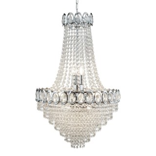 Suspension Metal chrome avec Pampilles, Perles Cristal E14 max 8x60w Diam 54cm Haut 1m45 LOUIS PHILIPE