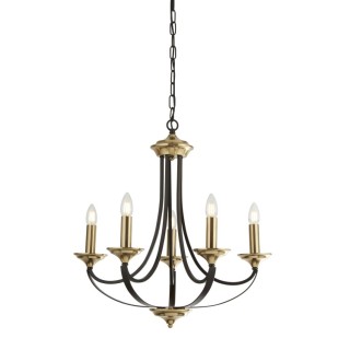 Lustre 5 branches metal Bronze fonce et marron E14 5x60w Diam 58cm BELFRY