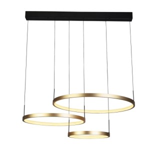 Suspension Barre Metal Noir 3 anneaux LED metal doré 108w 2432 lumens 2700k dimmable Lg 112cm Grace