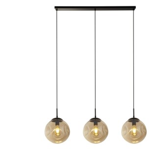 Suspension Barre 3 descentes metal noir avec Verre déformé Champagne E27 max 3x60w Lg 121cm Haut 120cm PUNCH