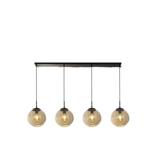 Suspension 4 descentes Barre metal noir avec Verre déformé Champagne E27 max 4x60w Lg 146cm Haut 120cm PUNCH