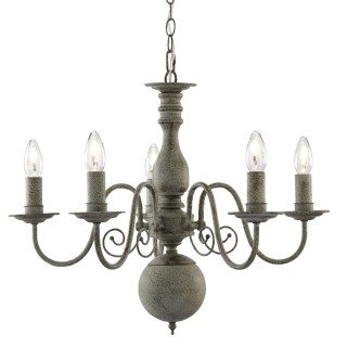 Lustre 5 branches chandelier metal Gris texturé E14 max 5x60w Diam 60cm GREYTHORNE