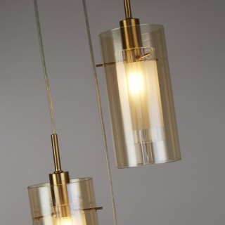 Suspension 3 descentes - Bronze & Verre clair/fumé Champagne E14 maxi 3x60w DUO 3