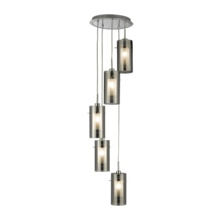 Suspension ronde 5 descentes metal argente-verre fumé E14 maxi 5x60w DUO 2