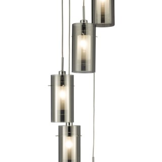 Suspension ronde 5 descentes metal argente-verre fumé E14 maxi 5x60w DUO 2