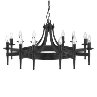 Lustre chaine 12 branches fer forgé noir, E14 12x60w max Diam 105cm CARTWHEEL II