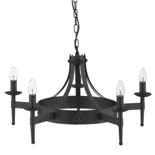 Lustre chaine 5 branches fer forgé noir, E14 5x60w max Diam 67cm CARTWHEEL II