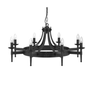 Lustre chaine 8 branches fer forgé noir, E14 8x60w max Diam 85cm