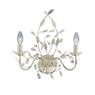 Applique floral 2 branches metal crème doré avec feuille et cristal E14 2x60w max avec inter ALMANDITE