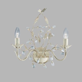 Applique floral 2 branches metal crème doré avec feuille et cristal E14 2x60w max avec inter ALMANDITE