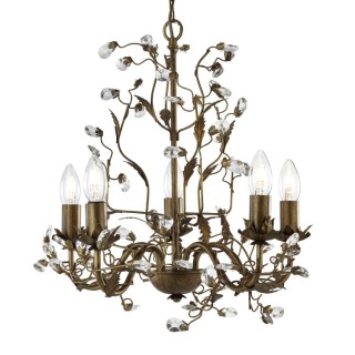 Lustre floral 5 branches metal marron doré avec feuille et cristal E14 5x60w max Diam 50cm ALMANDITE