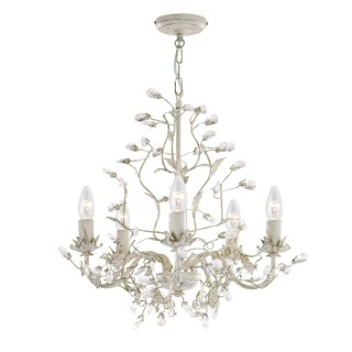 Lustre floral 5 branches metal crème doré avec feuille et cristal E14 5x60w max Diam 50cm ALMANDITE