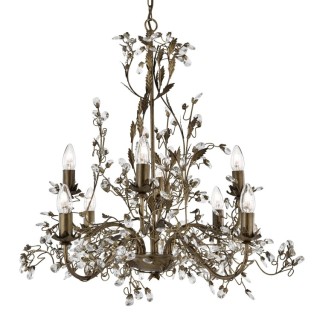 Lustre floral 8 branches metal marron doré avec feuille et cristal E14 8x60w max Diam 74cm ALMANDITE