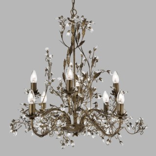 Lustre floral 8 branches metal marron doré avec feuille et cristal E14 8x60w max Diam 74cm ALMANDITE