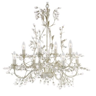 Lustre floral 8 branches metal crème doré avec feuille et cristal E14 8x60w max Diam 74cm ALMANDITE