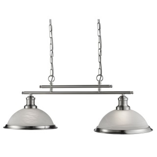 suspension barre 2 lumieres, Metal argent satine, verre marbré, E27 maxi 2x60w, Lg 76cm BISTRO