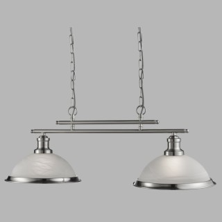 suspension barre 2 lumieres, Metal argent satine, verre marbré, E27 maxi 2x60w, Lg 76cm BISTRO