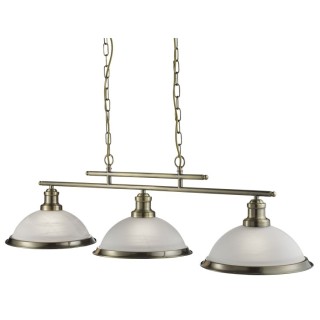 suspension barre 3 lumieres, Metal Laiton antique, verre marbré, E27 maxi 3x60w, Lg 100cm BISTRO