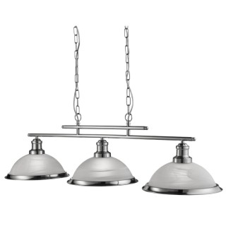 suspension barre 3 lumieres, Metal argent satine, verre marbré, E27 maxi 3x60w, Lg 100cm BISTRO