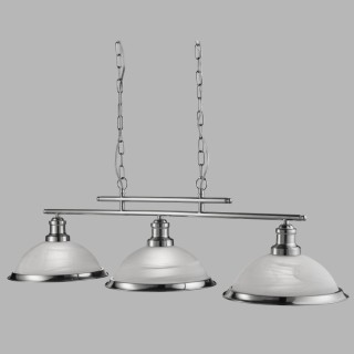 suspension barre 3 lumieres, Metal argent satine, verre marbré, E27 maxi 3x60w, Lg 100cm BISTRO