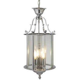 Suspension metal chrome et verre clair, E14 3x60w max Diam 25cm BEVELLED LANTERN