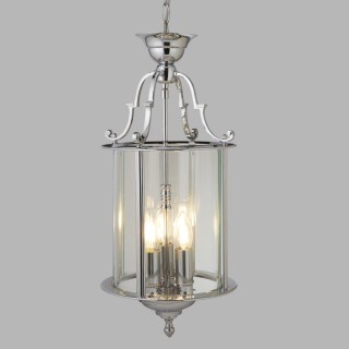 Suspension metal chrome et verre clair, E14 3x60w max Diam 25cm BEVELLED LANTERN