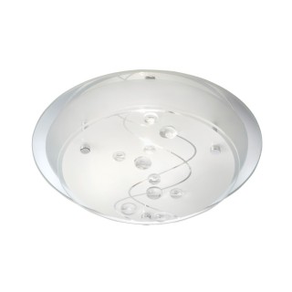 Plafonnier Rond Metal chrome, verre avec perles deco E27 max 60w Diam 25cm COVE