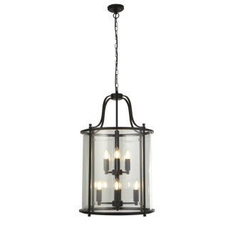 Suspension Metal noir et verre transparent, E14 8x60w Diam 43cm LANTERN GRANDE